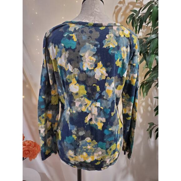 T by Talbots Abstract Watercolor Mesh Side Ruched Active Top Womens Size L UPF - Picture 3 of 9